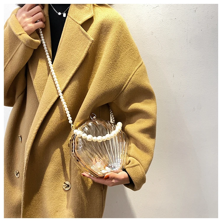 Transparent Acrylic Shell bag 2022 Fashion High quality PVC Women's Designer Handbag Pearl strap Shoulder Messenger Clutch Bag