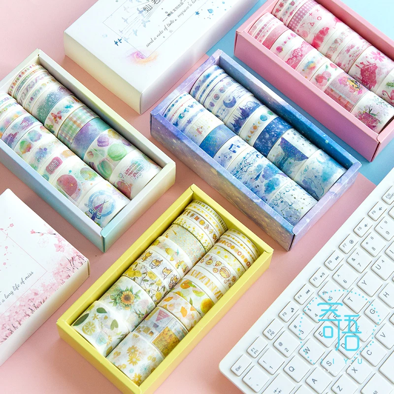 

20pcs gift wrapping sticker paper tape set cute plant ocean starry sky forest cherry blossom sticker scrapbook masking tape