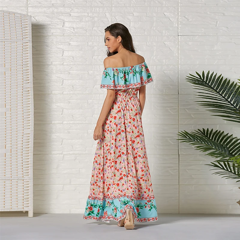 Длинное Макси платье для женщин винтажное с оборками и вырезом элегантное