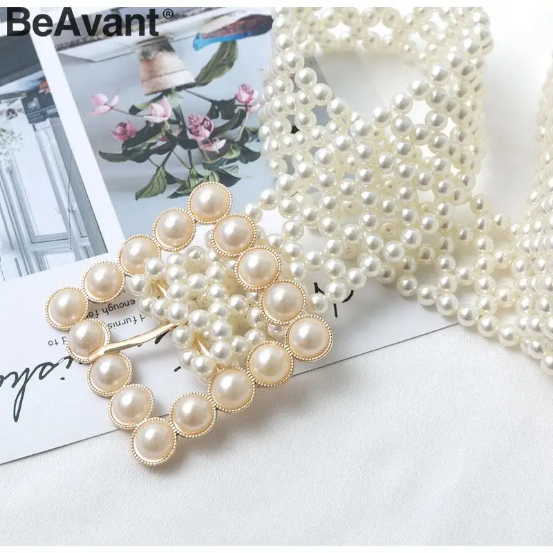 BeAvant, элегантный пояс с жемчугом, женский эластичный пояс с жемчугом и пряжкой, пояс с цепочкой, женское платье для девочек, ремень с кристаллами, эластичный пояс с жемчугом