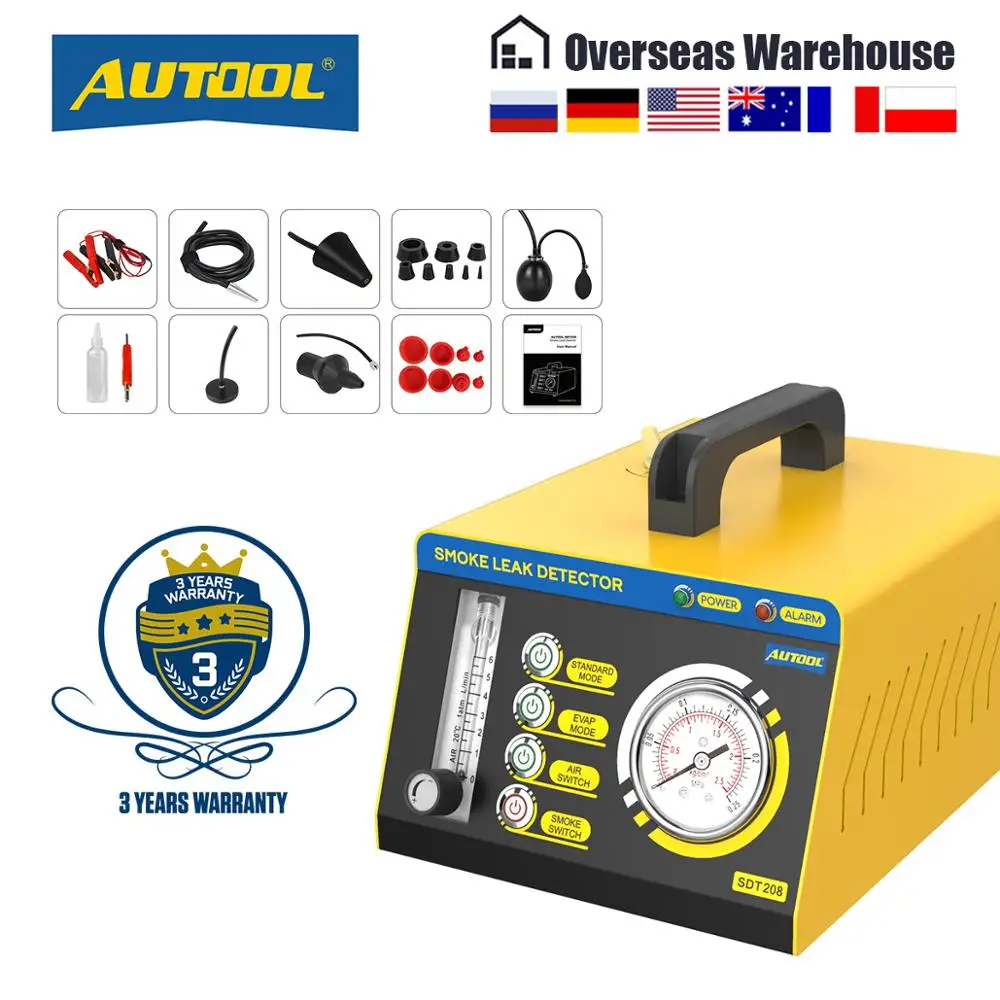 AUTOOL SDT208 Car Smoke Leak Detector EVAP System Tester for Turbochanged Vacuum Exhaust Cooling System Pipeline Leakage Tester