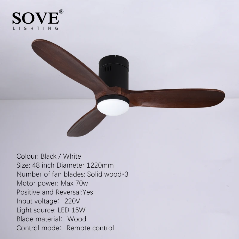 SOVE 48 дюймов коричневый винтажный деревянный потолочный вентилятор с потолочный светильник деревянный декоративный домашний ретро вентилятор+ лампа с пультом дистанционного управления 220 В