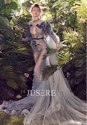 Jusere Мода Подиум стиль подходит бисерные вечерние платья плиссированные рукава с гофрированными манжетами официальное платье с накидкой