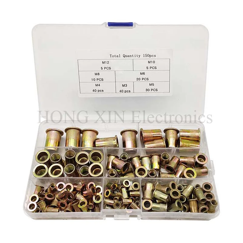 150 шт M3/M4/M5/M6/M8/M10/M12 углеродистая сталь плоская головка Резьбовая потайная гайка