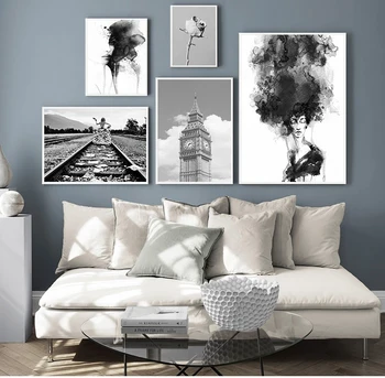 Poster Black and White Grey Landscape Painting Modern Fashion Home Room Decor Prints for Interior Loft Hallway Picture
