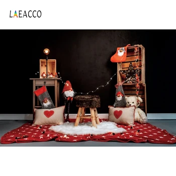 

Laeacco Christmas Backdrops for Photography Black Wall Shelf Star Bear Light Carpet Photo Backgrounds Baby Portrait Photophone