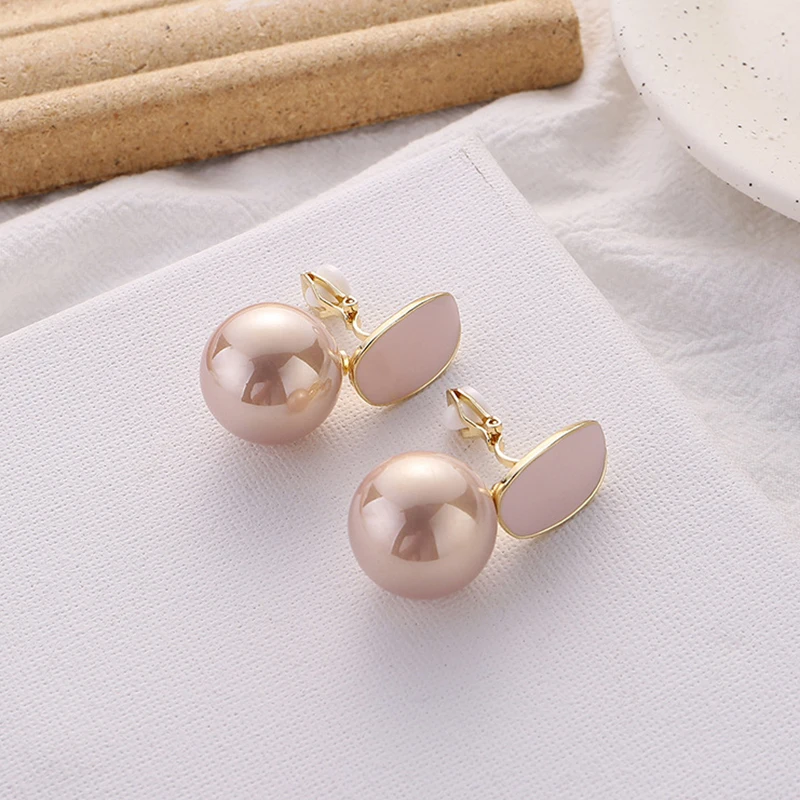 Fashion Fine Enamel Pearl Drop Clip on Earrings Big Geometric Elegant No Pierced Women Jewelry Valentine's Day Gift