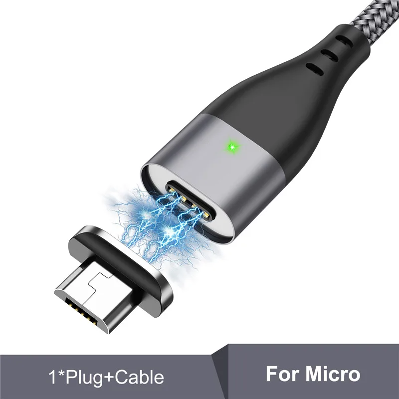 USLION Магнитный кабель Micro USB для iPhone samsung 3A, кабель для быстрой зарядки и передачи данных, Магнитный зарядный кабель usb type C, кабель для телефона Android - Цвет: Gray For Micro