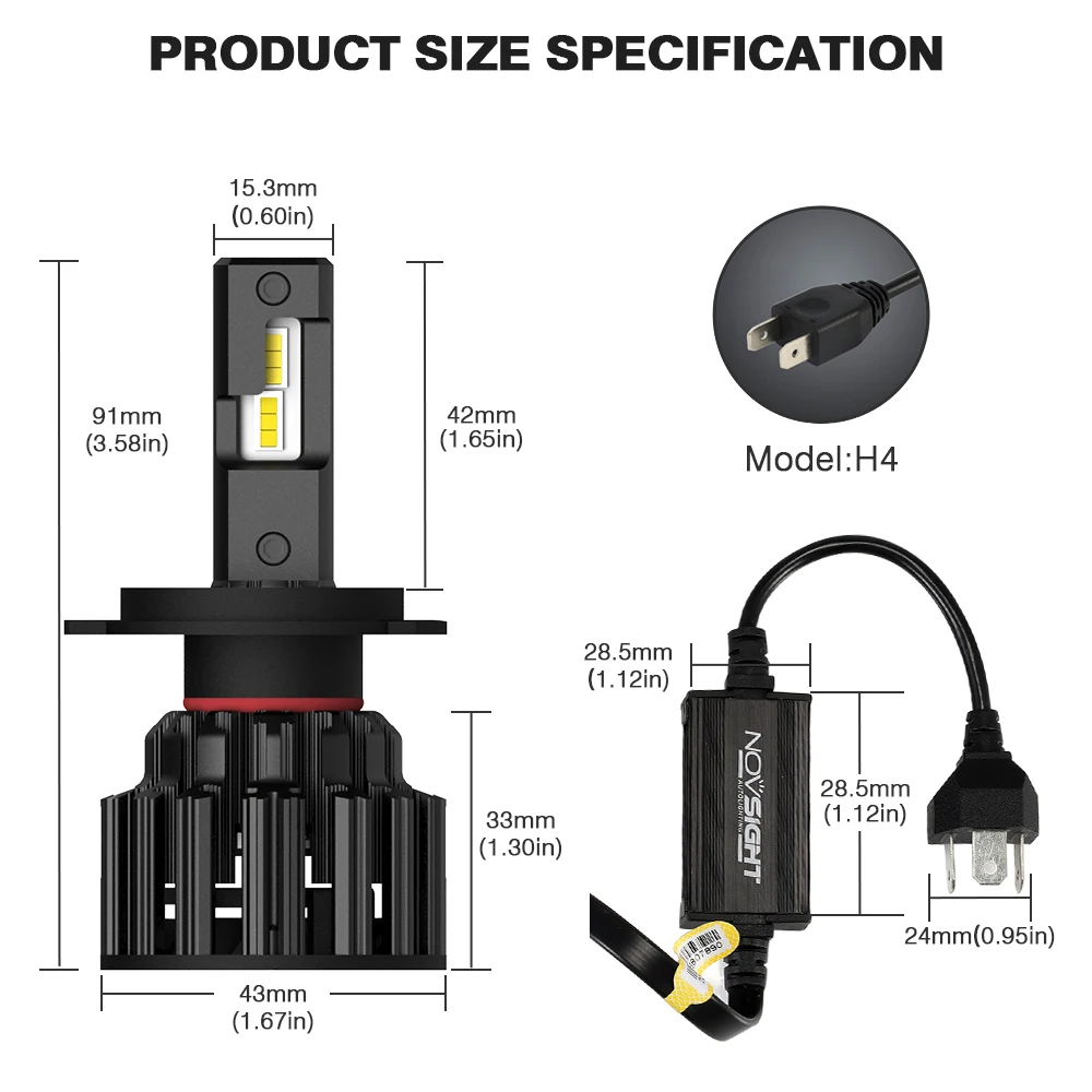 Novsight Автомобильные светодиодные фары лампы H7 H11 HB3/9005 HB4/9006 H4/9003/HB2/Lo 6000K белые