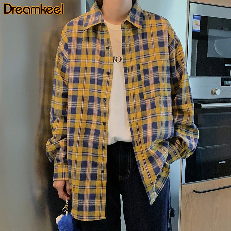 YYear Mens Cotton Vintage Colorblock Button Down Long Sleeve Plaid Check Shirts