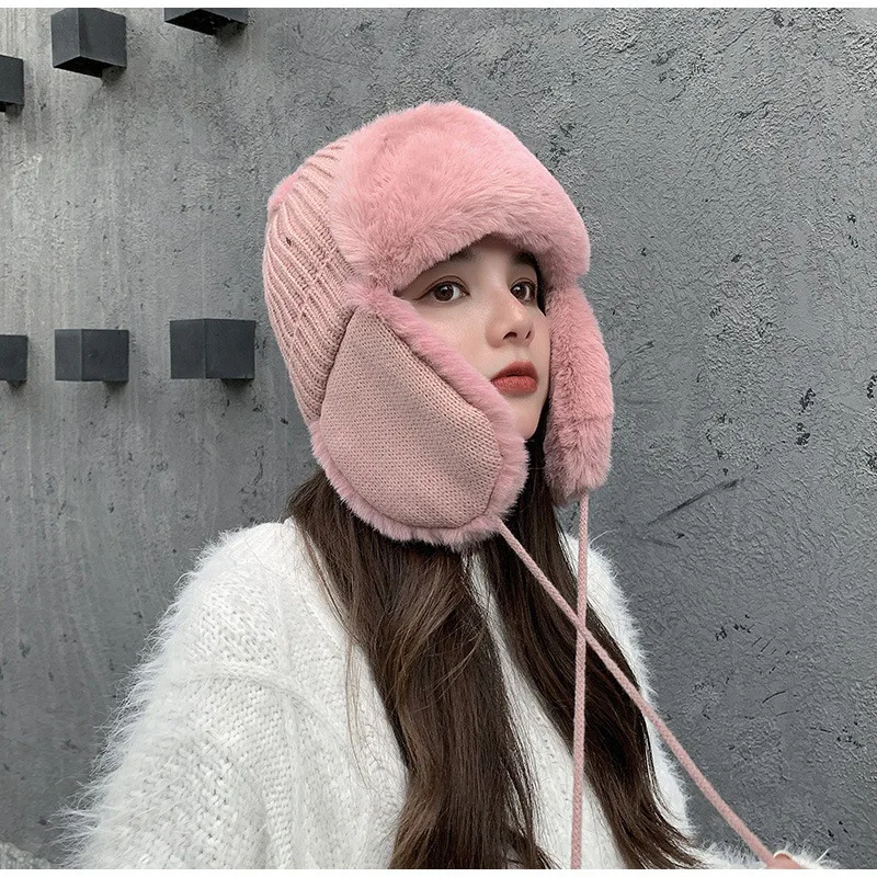 Warm Ear Protector Bomber Fur Hats Tied 