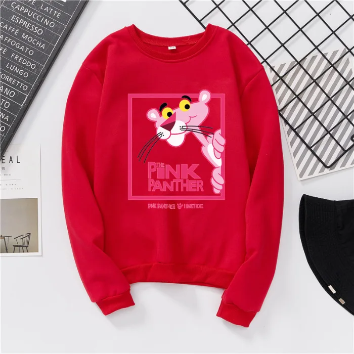 Qrxiaer парная рубашка с леопардовым принтом, Розовая пантера, Женская Осенняя толстовка с капюшоном, уличная одежда с длинным рукавом, Женское зимнее пальто - Цвет: Красный