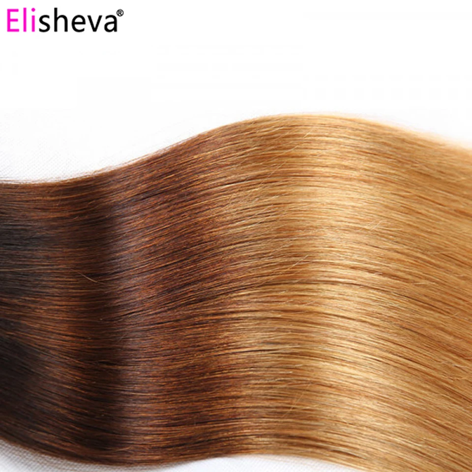 Elisheva перуанские прямые волосы Омбре пучки с фронтальной 1B/4/27 не Remy человеческие