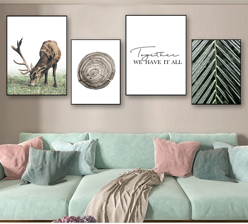 Picture Modern Living Room Decoration Scandinavian Nordic Style Deer Wood Wall Art Canvas Print Painting Decorative