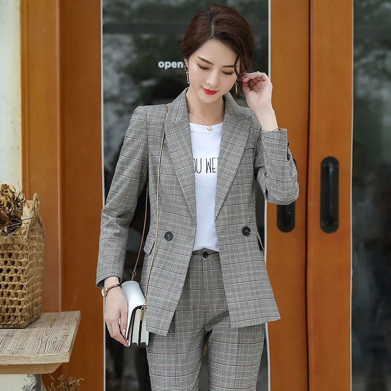 

2019 Autumn Business Suit Women's New Style Fashion Commuting England Pattern Suit Elegant Plaid White Collar Work Clothes