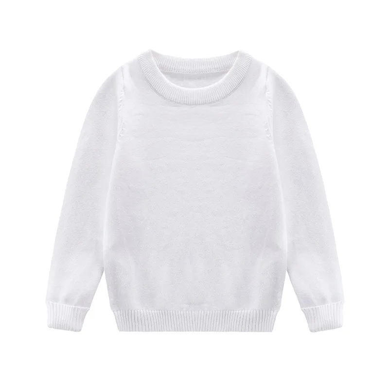 DE PEACH/новая осенне-зимняя трикотажная рубашка с длинными рукавами для мальчиков мягкие хлопковые пуловеры ярких цветов для детей свитер с круглым вырезом для девочек - Цвет: Белый