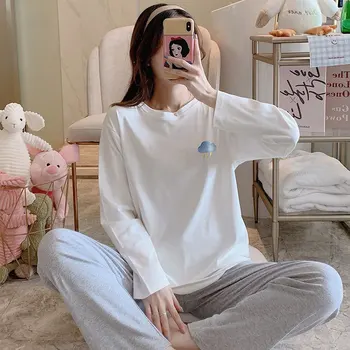 

Lounge casual pajamas 2-piece set ladies home wear student cute cartoon print ladies O-neck cotton autumn and winter M-XXL