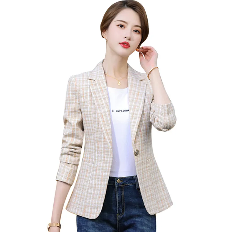 

2020 autumn new plaid small suit female jacket short retro pink slim fashion small suit professional female jacket