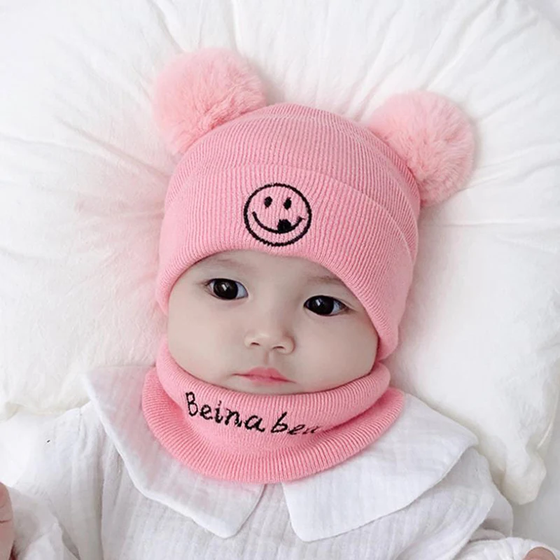 LA Baby Beanies/комплект с шапочкой для маленьких детей; шапка с надписью «Smile»; шарф; зимний теплый костюм; комплект для мальчиков и девочек ясельного возраста - Цвет: As shown