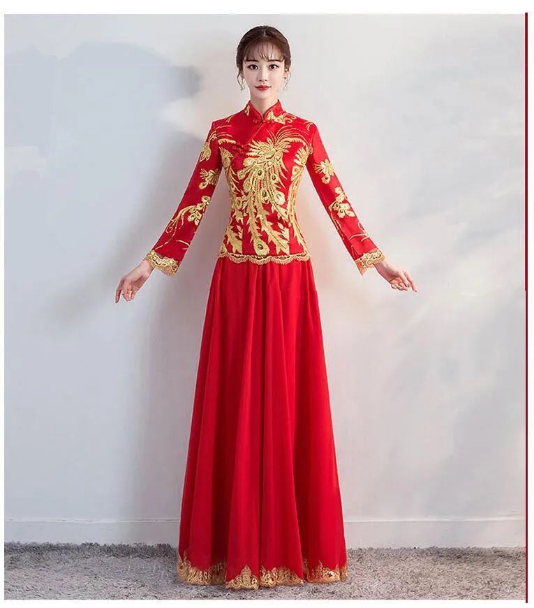 Китайское традиционное платье Ципао для женщин невесты Cheongsam винтажные Свадебные платья леди династии Тан костюм