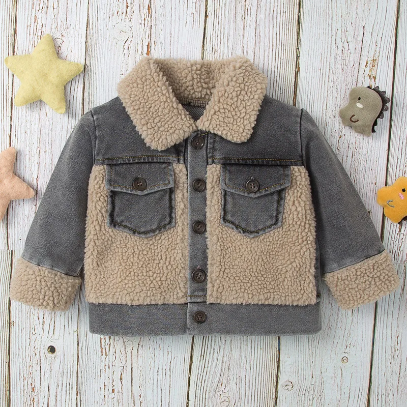 

Fashion Baby Clothes Button Winter Boy Coats Children Outwear Patchwork Denim Jackets Wool Coats Infant Outwear Maternity Coat