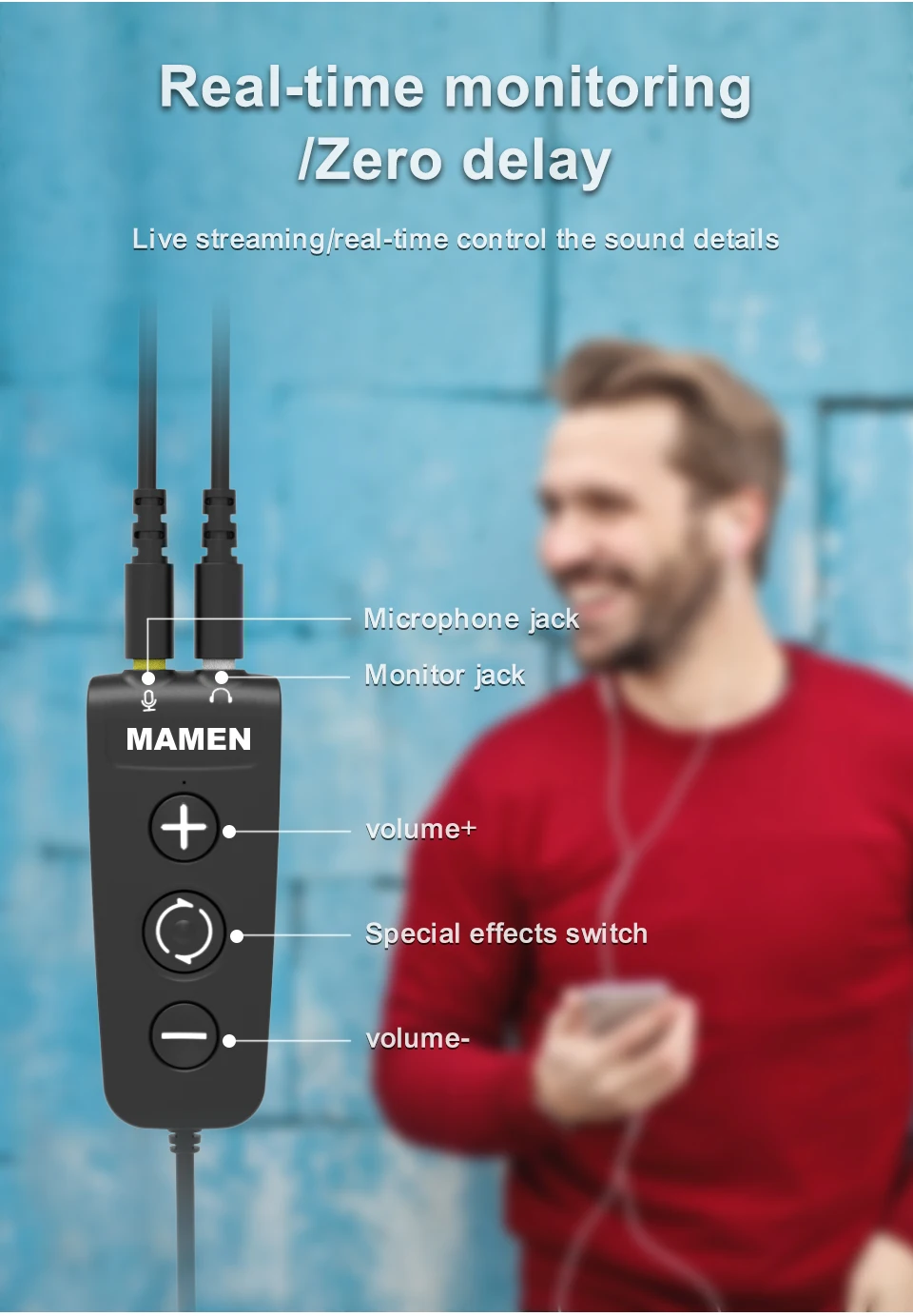 MAMEN Voice-changing Recording MIC Type-C Plug Lavalier Microphone with 6 Sound Effect for Android iOS Smartphone Live Streaming