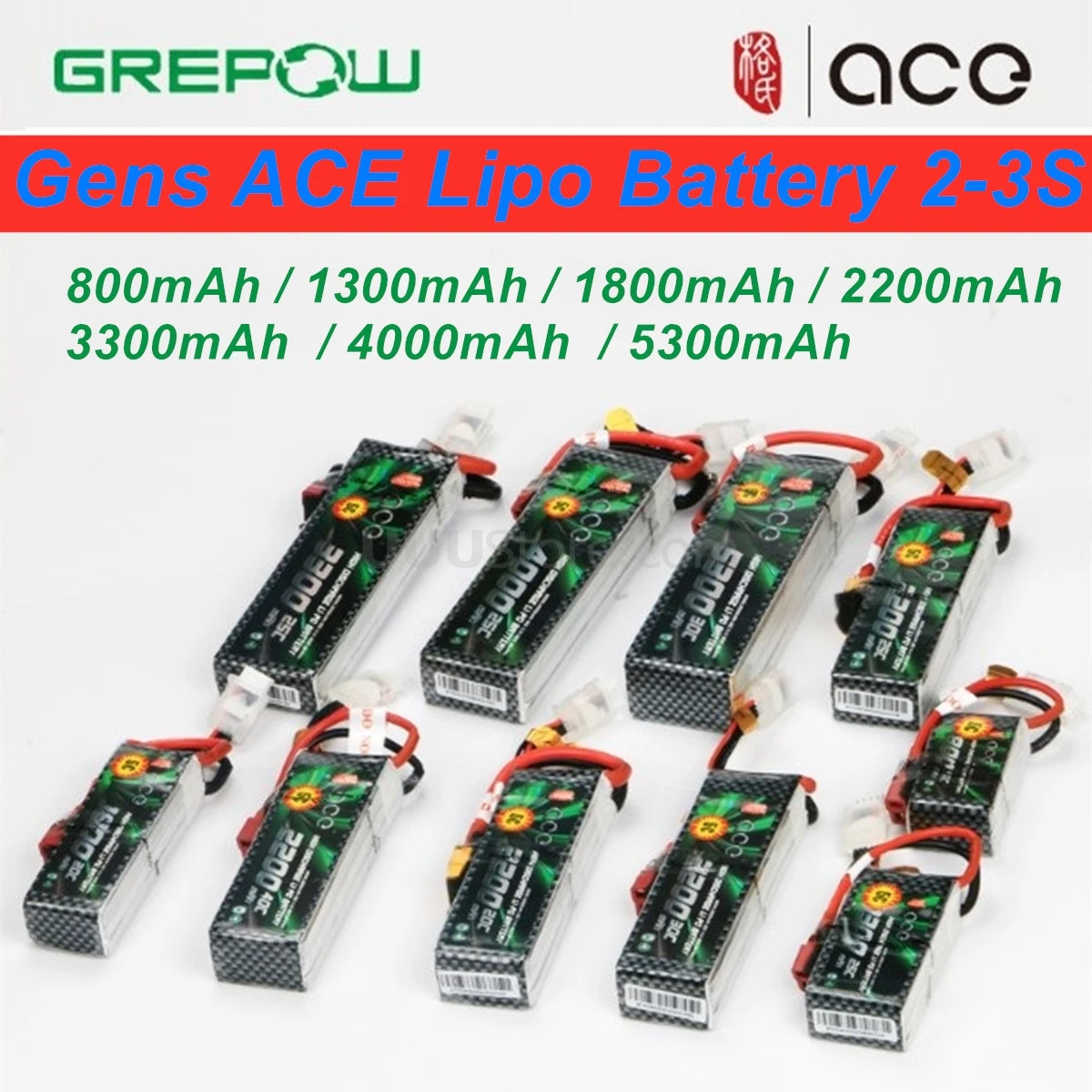 Gens ACE Lipo Battery 2-3S 7.4V-11.1V 800mAh 1300mAh 1800mAh 2200mAh 3300mAh 4000mAh 5300mAh with T/XT60 Plug 1