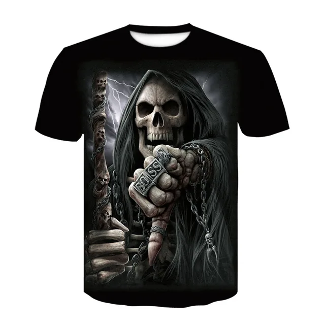 US $5.39 High quality before and after 3D printing ghost personality short sleeve mens casual street skateb