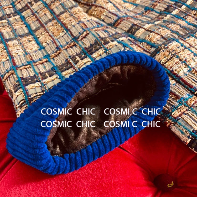 Cosmicchic Осень Женская подиумная Роскошная твидовая куртка золотая линия двубортная Лоскутная винтажная куртка элегантные куртки туника