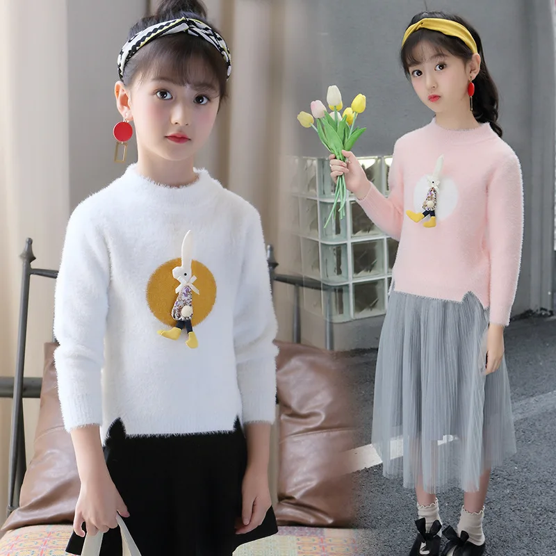 

Kids Clothes Autumn Cartoon Rabbit Sweater Knitted O Neck Girls Sweater Handmade Cardigan for Girls Pullover Sweater for Girl