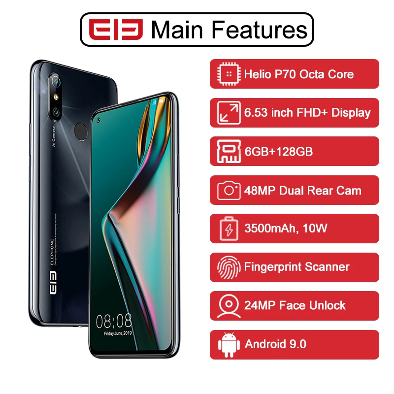 В наличии ELEPHONE U3H 6 ГБ 128 Helio P70 смартфон 53 &quotFHD + экран 48 МП Двойная Задняя камера 24