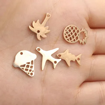 

Rose Gold Color Stainless Steel Mini Pineapple Plane Ice Cream Fish Tree Charm 2 Inner Hole Mirror Polish wholesale 20pcs