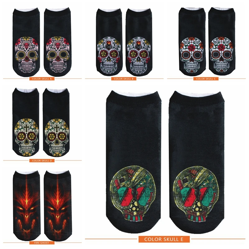 

"DAY OF THE DEAD" Mexican Colorful Sugar Skull Harajuku 3D Printed socks funny unisex fashion personality skull head Short socks