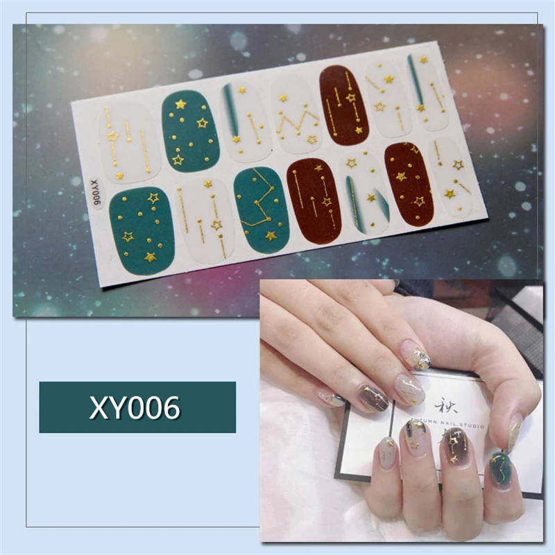 Nusx, 14 подсказок/листов, сделай сам, 3D наклейки для ногтей, полное покрытие, настоящий лак, блеск, звезда, луна, смешанные цвета, водостойкие накладные Фольга для ногтей ST033