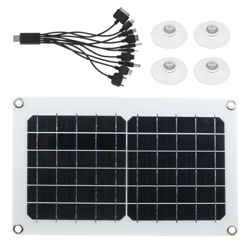 

30W USB Solar Panel USB Solar Charger 5/12V 10-In-1 Charging Line for Boat Car Home Camping Hiking