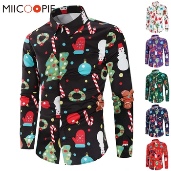 

2019 New 6 Color Camisa Navidad Hombre Cute Cartoon Long Sleeve Brand Mens Casual Shirt Clothes Christmas Night Shirts Men Dress