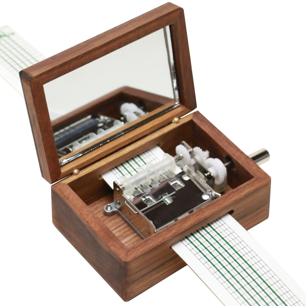 Vintage Carved Wood 15 Note 30 Note Mechanism with 30 Paper Stripes Musical Box Handcrank Music Box Gift Christmas Gift