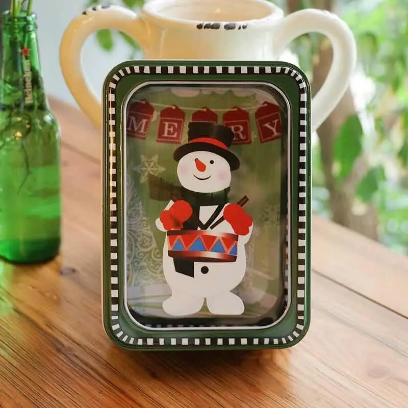 Милые прямоугольные рождественские подарочные коробки жестяная коробка для конфет Санта Снеговик упаковка Открытое окно Печенье чехол для упаковки праздничные украшения - Цвет: Rectangle Snowman