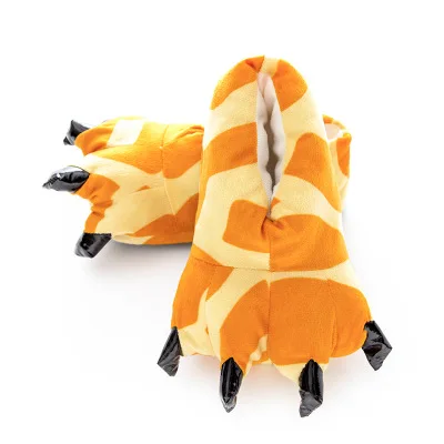 FAYUEKEY зимние домашние теплые лапы плюшевые тапочки для Для женщин Для мужчин принтом в виде героев мультиков, Детские хлопковые мягкие забавные животные на День всех святых в виде лап монстра обувь для помещения - Цвет: giraffe