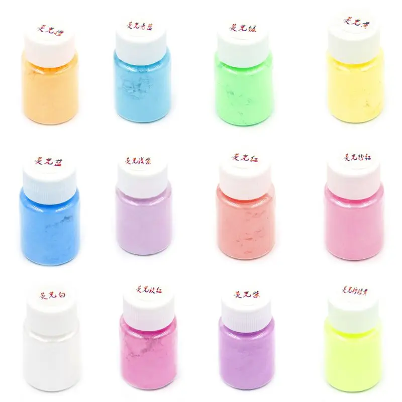 12 Pcs/set 25ml 12 Color Fluorescent Pearlescent Powder DIY Crafts Jewelry Making Epoxy Pigment Crystal Glue Filling Material