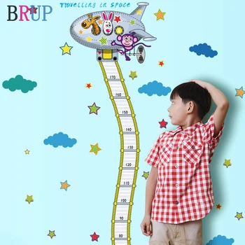 

Creative Cartoon Height Wall Stickers for Kids Room Space Ship Home Decor Colorful Stars Cloud Wallpaper PVC Vinyl Wall Decals
