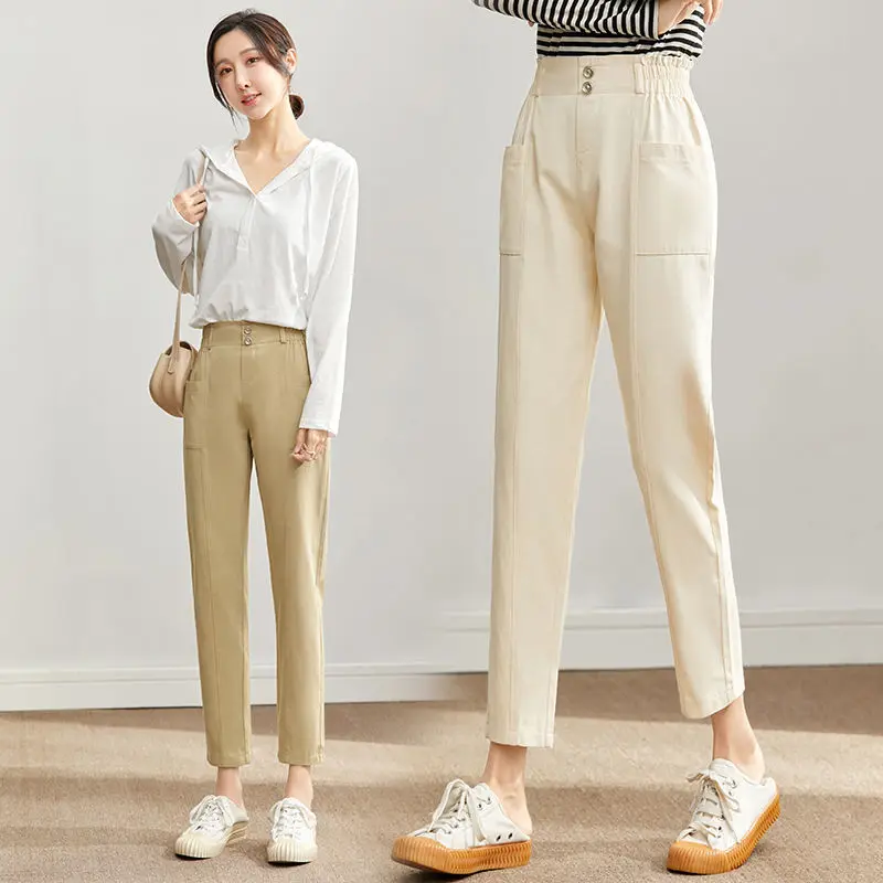 Женские прямые брюки на пуговицах элегантные мягкие однотонные офисные