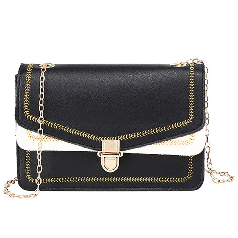 

New Style Women PU Leather Shoulder Bag Embroidery Hasp Buckle Chain Crossbody Bags