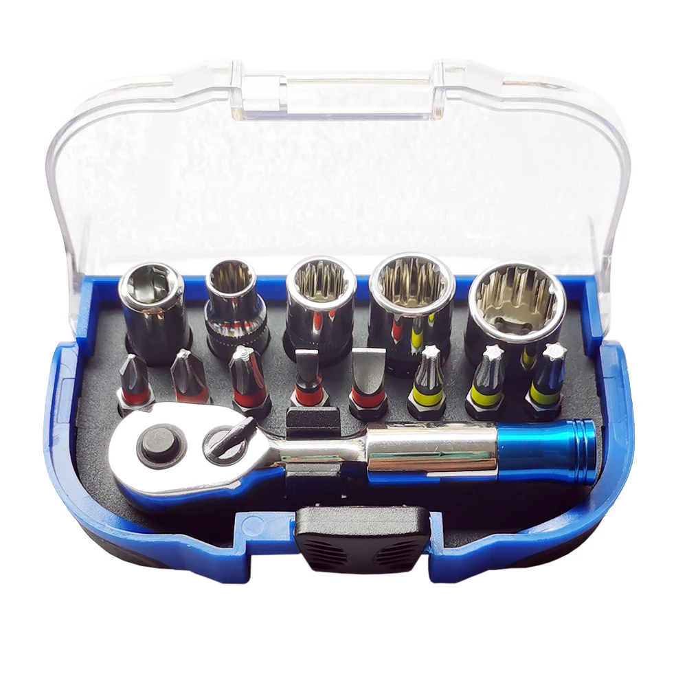 Extra Hard Quality Drill Driver and Screwdriver Accessories Mini Ratchet Wrench With Socket Bits Set