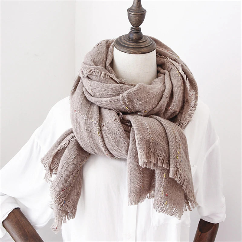 

Fashion New Solid Scarf Women Tassel Soft Scarves Sequins Shawls Spring Autumn Shiny Cashmere Scarves Female Wrap Foulard