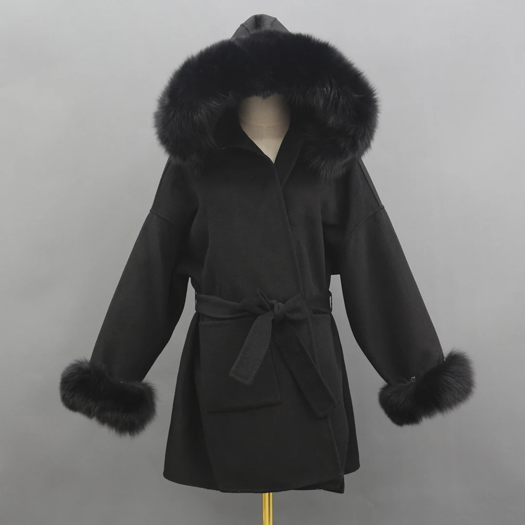 rab coat womens Hot Sale Women Coat Warm Wool Blends Coat With Fox Fur Collar Cuff Casual Hooded Cashmere Cardigan Wool Jackets Winter womens long black puffer coat