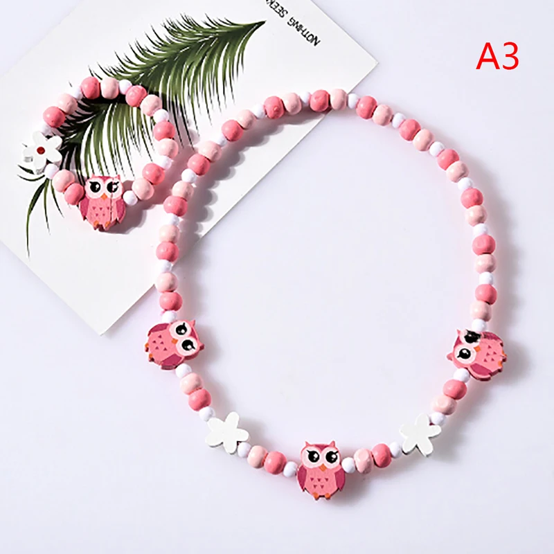 Lovely Cartoon Wood Jewelry Beads Necklace Little Girl Baby Kids Princess Animals Necklace For Party Dress Up Birthday Gifts - Цвет: A3