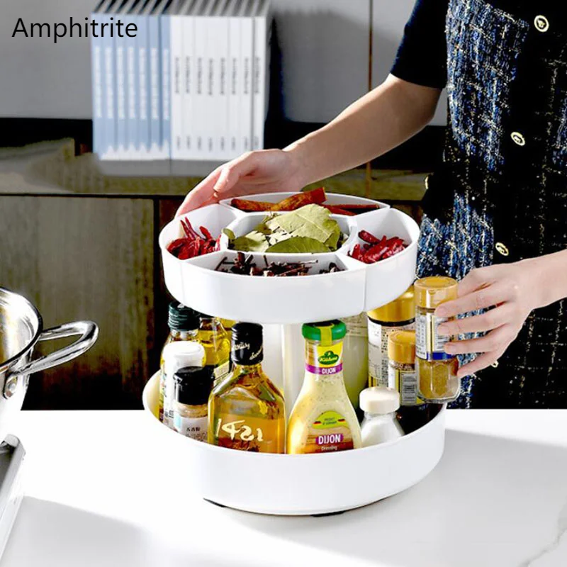 

360 Degree Rotating Make Up Organizer Cosmetic Storage Gift Box Fruit Plate Spice Rack Kitchen Accessories Plastic Box