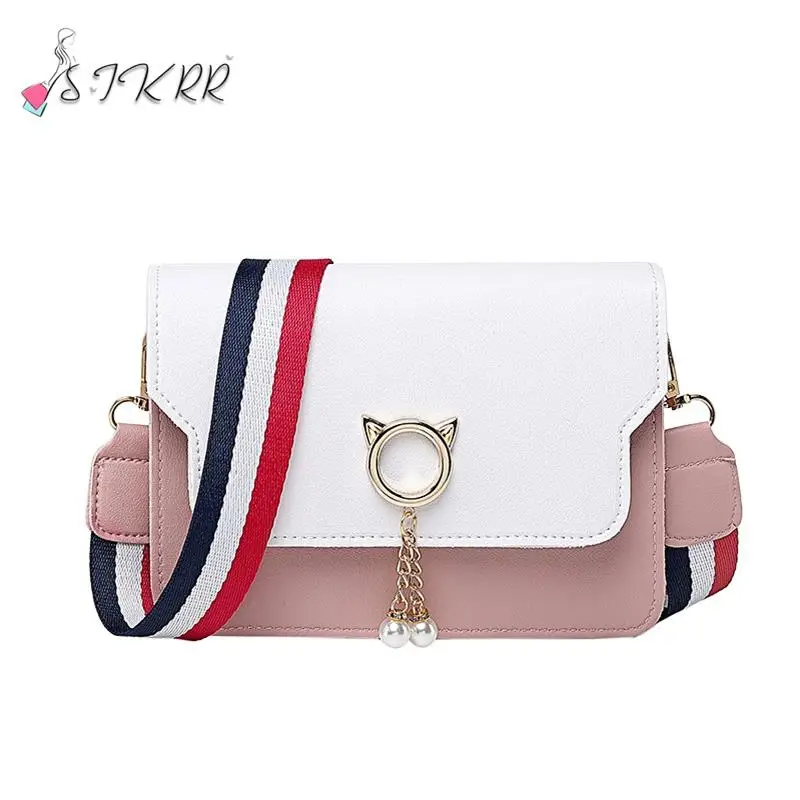 

S.IKRR 2020 Bag Cute Handbag Leather Crossbody Bags For Women Shoulder Messenger Bag Cat Wide Strap Purses sac bandouliere femme