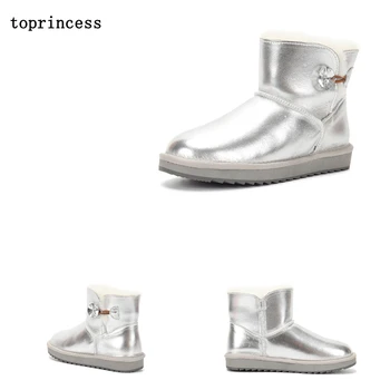 

ZX06 TOPRINCESS 2020 Winter Ankle Women Boots 100% Natural New Style Real Fur And Leather Bling Boots Platform Warm Snow Shoes